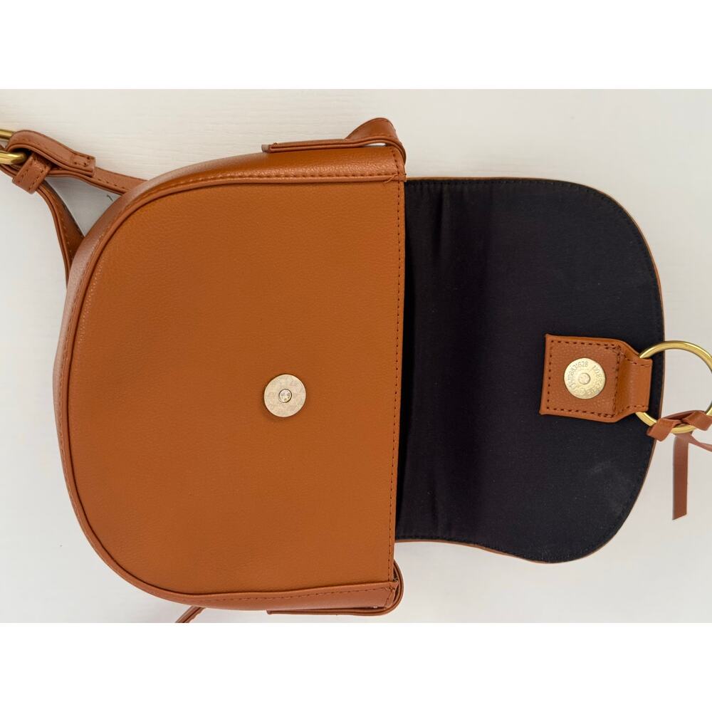 JJ Winters Ivy Crossbody Bag Cognac Leather Saddle Gold Ring - Picture 11 of 12